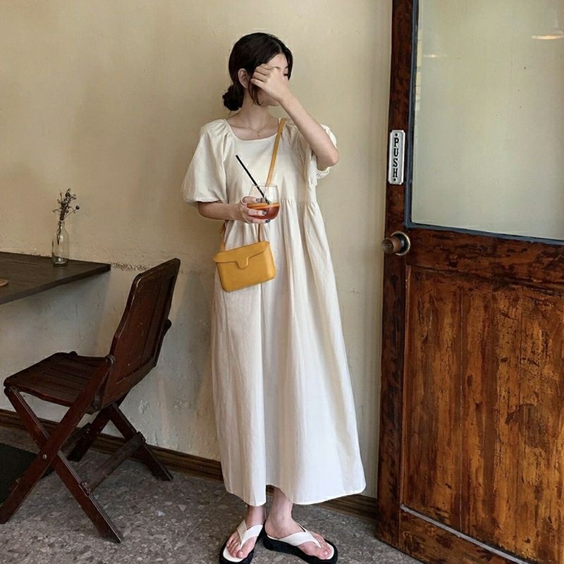 Đầm Babydoll Dáng Dài Tay Phồng Thắt Nơ Sau Kèm Ảnh Thật