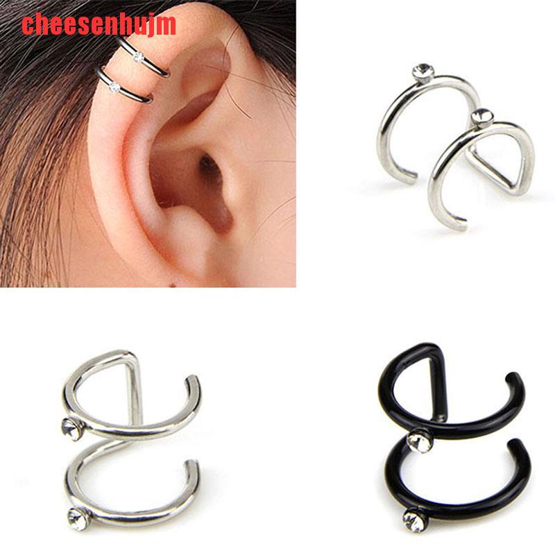 [cheesenhujm]Crystal Non-Piercing Clip On Ear Stud Cuff Wrap Hoop Earrings Cartilage Gift