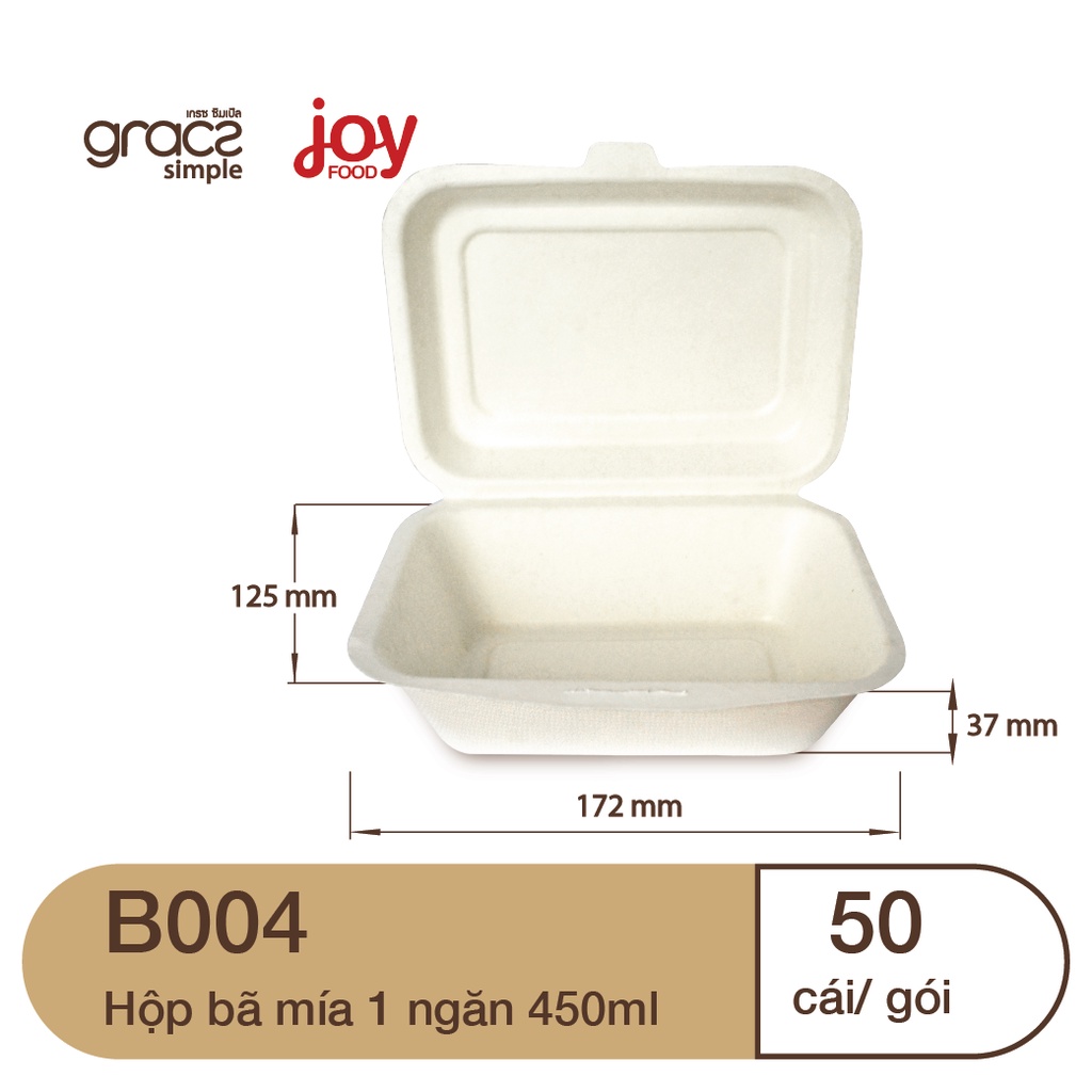 50 hộp bã mía Gracz 1 ngăn 450ml , hộp dùng 1 lần đựng xôi xéo, quay được an toàn trong lò vi sóng