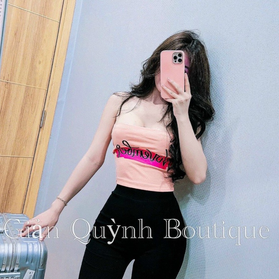Áo ống croptop trơn in chữ trước ngực xinh xinh , chất thun bozip mềm mịn