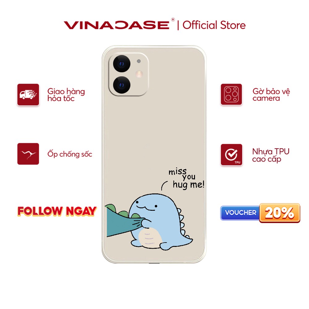 Ốp lưng Vina Case Iphone 6S/6 Plus/7G/8G/X/Xs/11/12/....dẻo cạnh vuông bảo vệ camera hình Khủng long