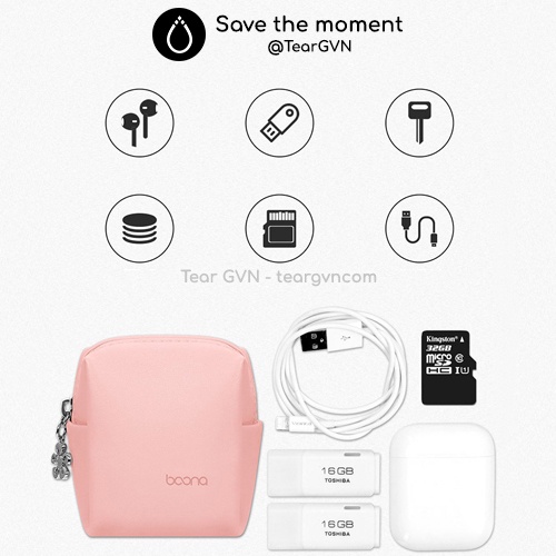 Túi da mini (Baona) đựng USB, cáp sạc, tai nghe, thẻ nhớ