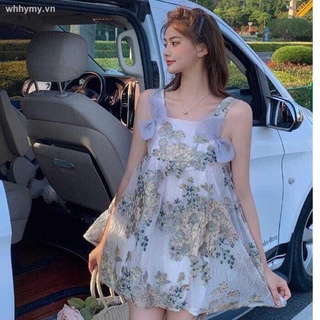 Đầm búp bê hai dây phối nơ cho nữ