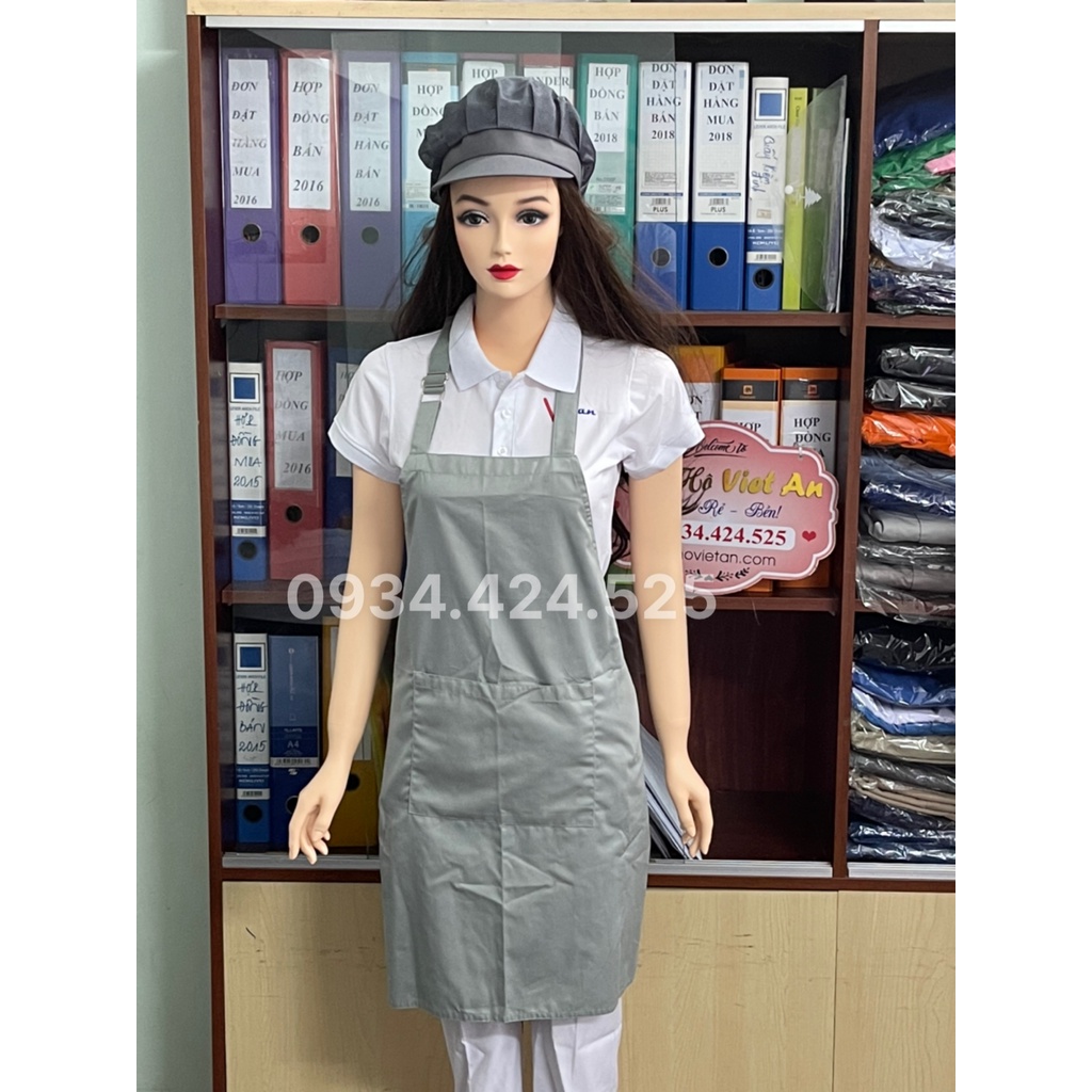 Combo Nón+ Tạp dề yếm phục vụ màu Xám trơn - Tạp dề pha chế Tạp dề đồng phục Tạp dề vải