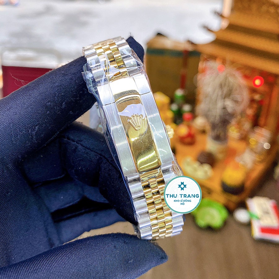 Đồng hồ Nam Rolex máy nhật, mẫu classic, mặt đen viền vàng dây kim loại, dòng cơ Automatic size 39mm-40mm