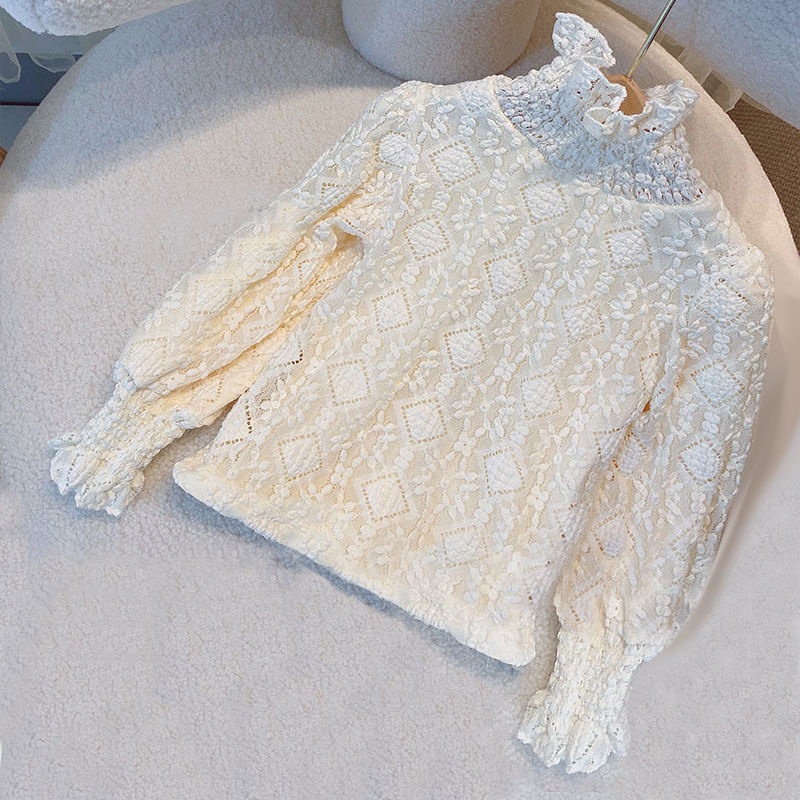 Áo thun tay dài phối ren thời trang mùa đông cho bé gái