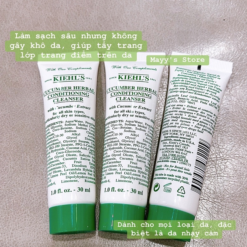 Sữa Rửa Mặt Dưa Leo KIEHL'S Cucumber Herbal Conditioning Cleanser 30ml