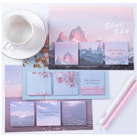 Set 3 mẫu note 60 tờ phong cảnh - Bộ 3 tệp giấy ghi chú 60 thiên nhiên pastel tờ nhiều mẫu dễ thương - Corgi Shop