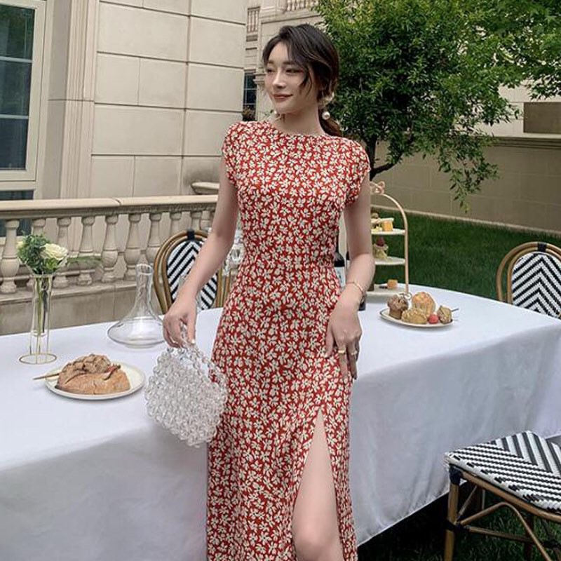 Zara Morocco full tag - Đầm hoa đỏ khoét lưng sexy thương hiệu châu Âu DH3KLG69N10