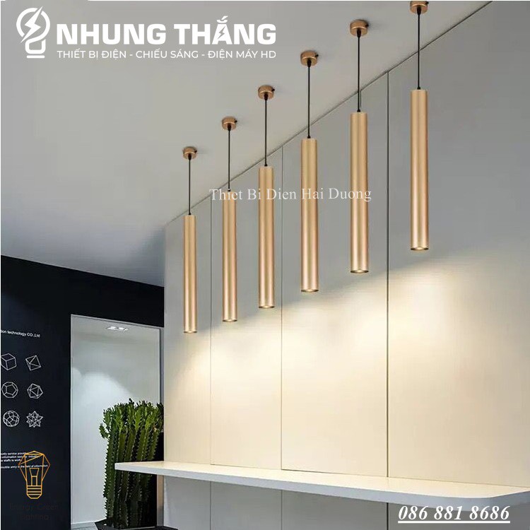 Combo 3 Đèn Thả Trần Trang Trí Rọi Ống Bơ Thân Vàng 5w - 2 Kích Thước 60cm , 30cm - Thân Nhôm Tản Nhiệt - Ánh Sáng Vàng