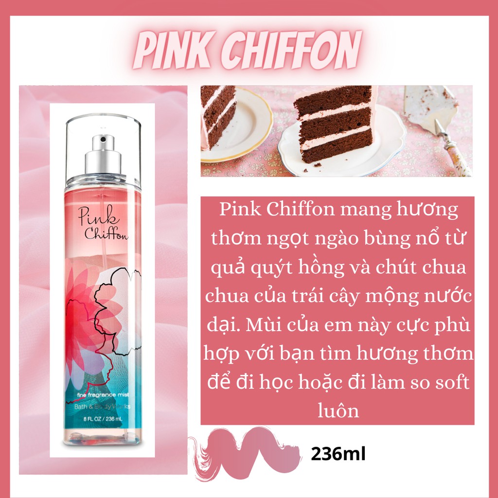 Xịt Toàn Thân Bath and Body Works Pink Chiffon Body Mist (236ml)
