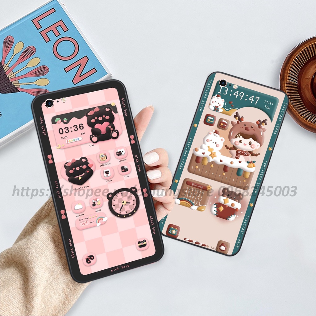 Ốp lưng Iphone 6 / 6S / 6 Plus / 6S Plus in hình 3D gấu cute xinh xắn cạnh viền vuông bảo vệ camera