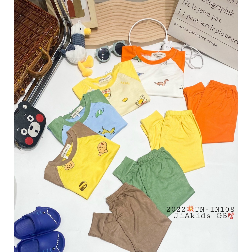 Bộ Ngắn Tay Quần Dài THUN LẠNH MINKY MOM Giáp Năng Phối Màu In Hình Động Vật Cho Bé TN-IN108