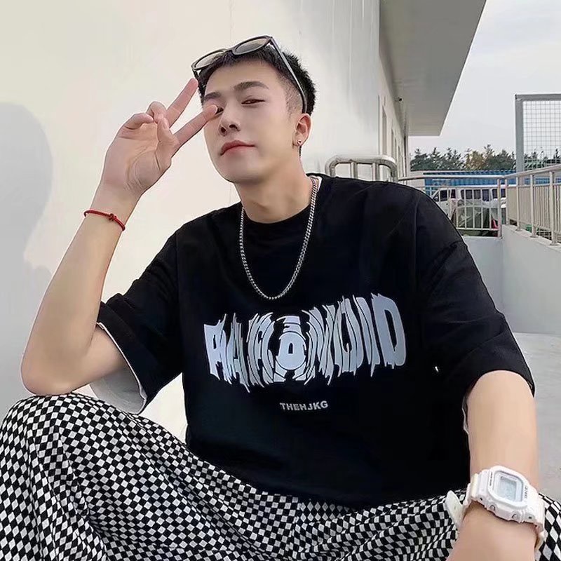 Áo Thun Tay Ngắn Dáng Rộng Cổ Tròn In Chữ Size M-8XL Phong Cách Nhật Bản Cho Nam