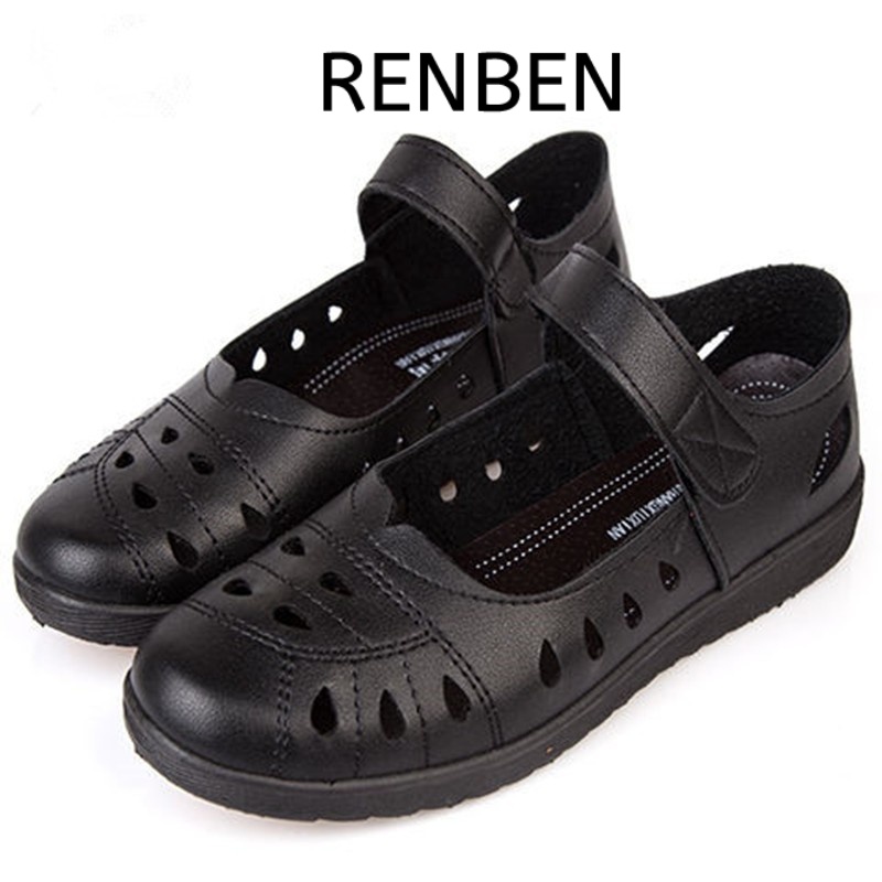RENBEN Giày da Renben đế cao su mềm thoáng khí chống trượt có quai đeo mắt cá chân cho nữ