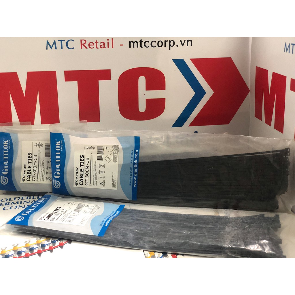 Túi 100 Dây thít, dây rút nhựa màu đen 300×2.8mm cao cấp GT300MB nhập khẩu Giantlok-Thái Lan