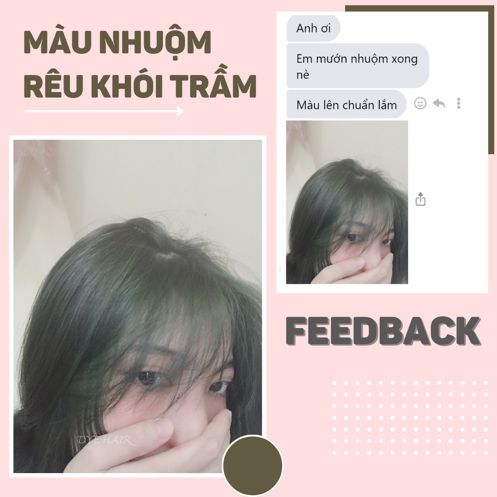 Thuốc nhuộm tóc, thuốc nhuộm tóc NÂU RÊU, DYE.HAIR, tặng kèm oxy trợ dưỡng và bao tay