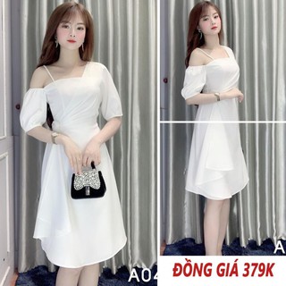 Mebeco đầm công sở dáng xòe trễ vai - a046 màu trắng