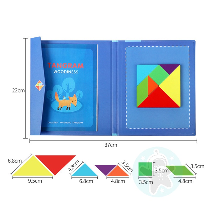 Đồ chơi cho bé xếp hình gỗ Tangram kèm sách nam châm thông minh cho bé tư duy phát triển trí tuệ