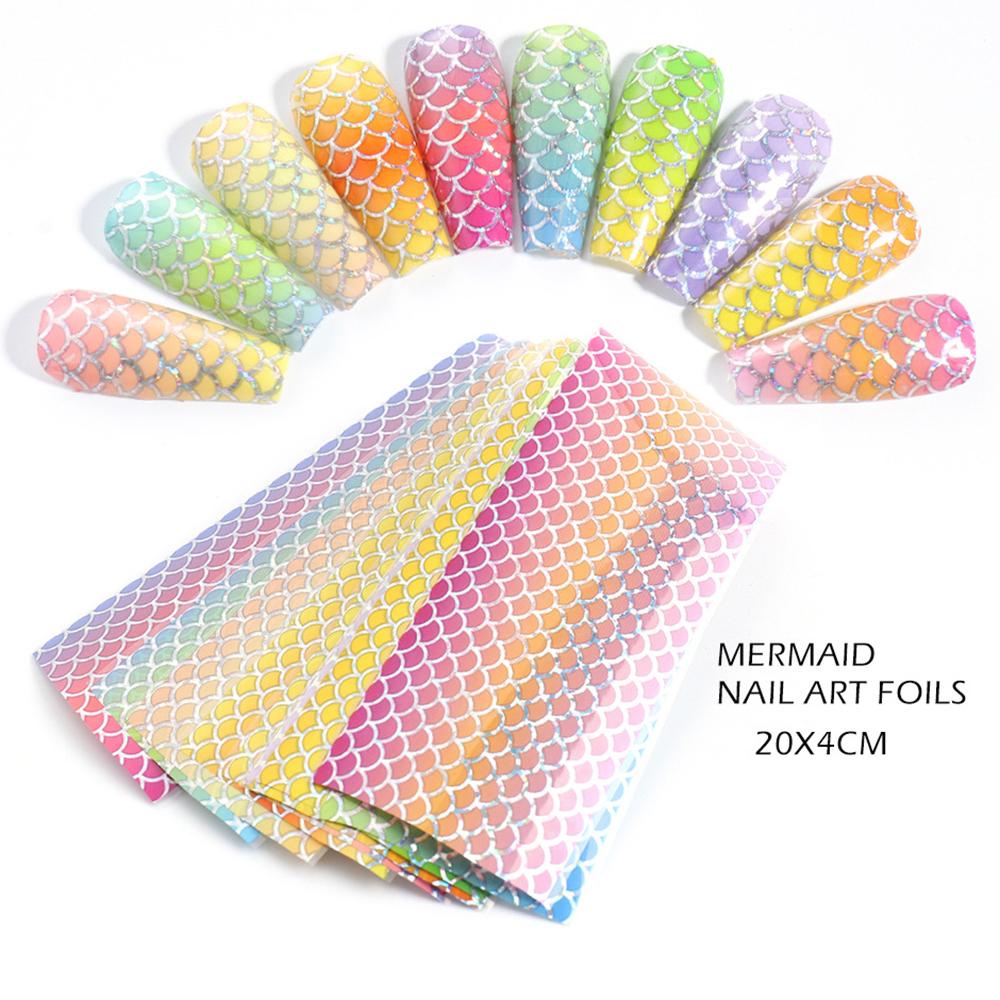 Set 10 Cuộn Giấy Foil Họa Tiết Vảy Cá Màu Gradient Trang Trí Móng Nghệ Thuật DIY