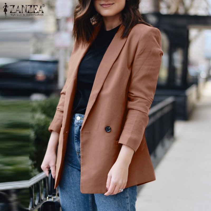 Zanzea Áo Khoác Blazer Nữ Dài Tay Màu Trơn Phong Cách Châu Âu