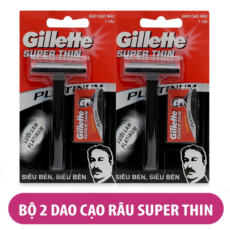 Bộ 2 dao cạo râu Gillettel Super Thin lưỡi lam Platium siêu sắc bén
