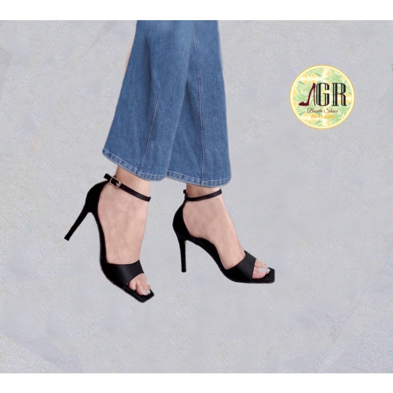 Sandal quai ngang trơn satin gót nhọn 9p ( hàng đẹp)