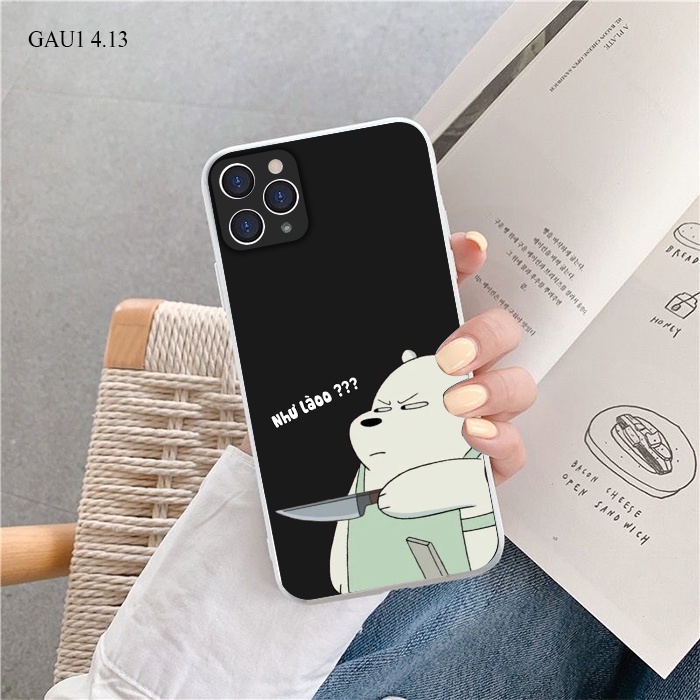 Ốp Lưng IPhone Cạnh Vuông Gấu Cục Xúc,  BVC Cho Iphone6/6s/7plus/8plus/6plus/6splus/11/11pro//11promax/x- Sen