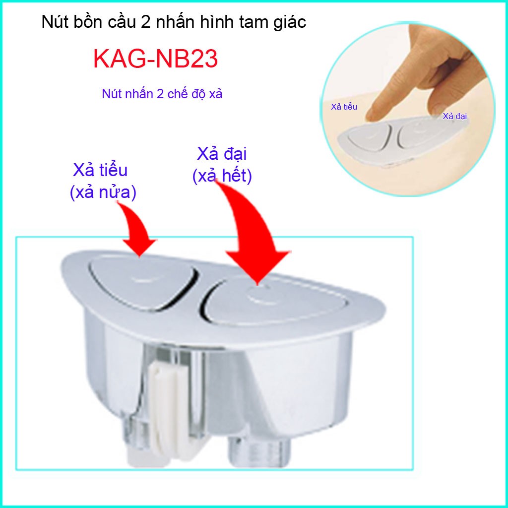 Nút nhấn xả bồn cầu KAG-NB23, nút ấn xả bồn cầu hình tam giác mạ inox nhấn êm sử dụng tốt