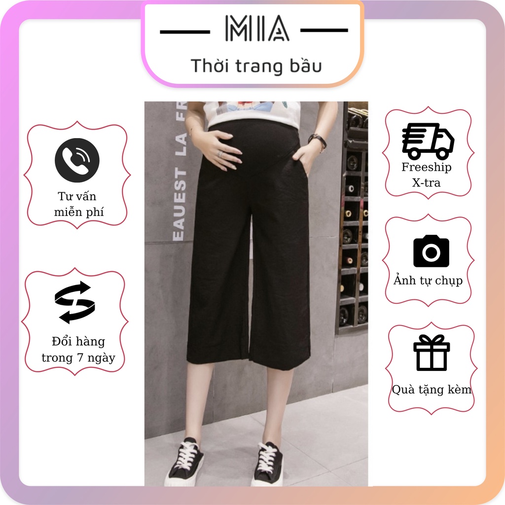 Quần bầu ống rộng, quần bà bầu vải đũi dáng ngố/lửng size M L XL XXL