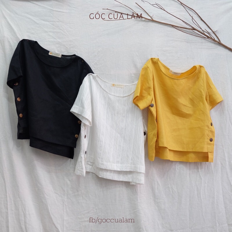 Áo kiểu nữ tay ngắn nút hông Croptop Freesize Basic Góc của Lam