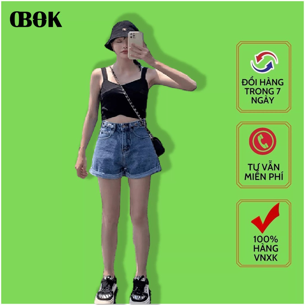 Quần Short Jean Nữ OBOKFASHION, Quần Jean Nữ Ngắn Đẹp, Mẫu Mới, Lưng cao Co Giãn Màu Xanh Đậm QSJN11