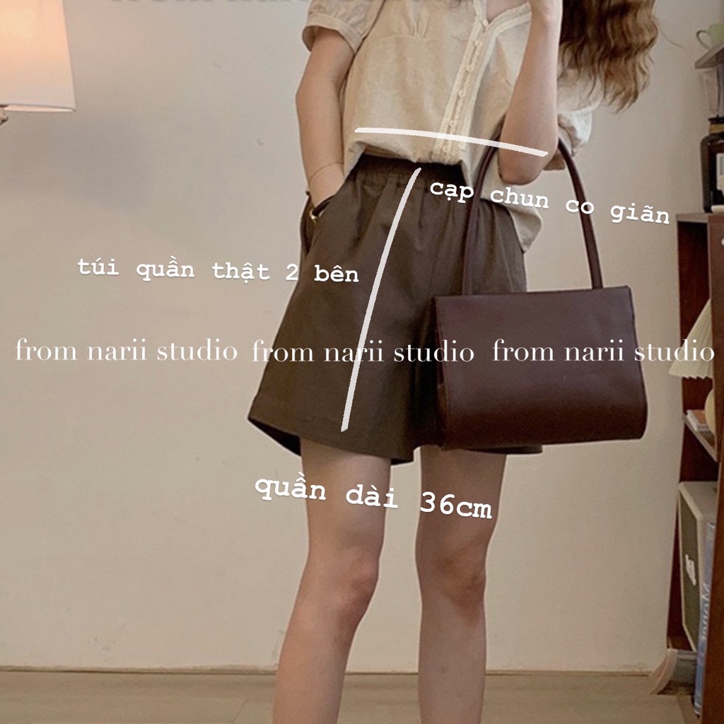 Quần short nữ NARII quần sooc đùi ống rộng cạp chun Hàn Quốc | BigBuy360 - bigbuy360.vn