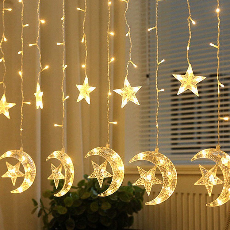 Đèn Led Trăng Sao chống nước trang trí ngoài trời -  Dây đèn led rèm trăng sao trang trí quán cafe, decor phòng vitage