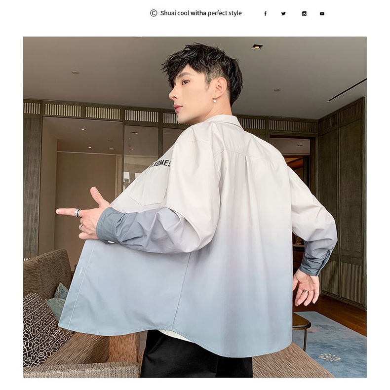 Áo Sơ Mi Nam Dài Tay Màu Gradient Phong Cách Hàn Quốc