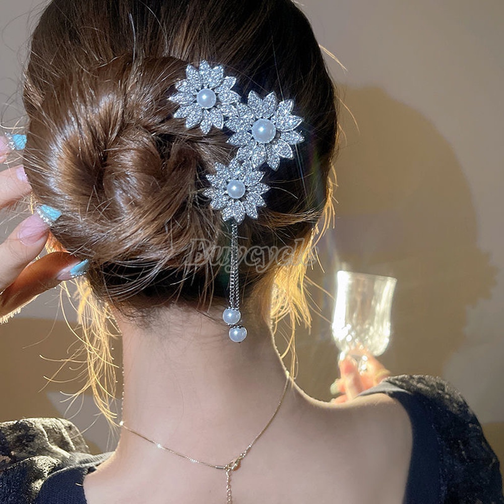 Kẹp Tóc Đính Đá Hình Hoa Tinh Tế Thời Trang Chất Lượng Cao