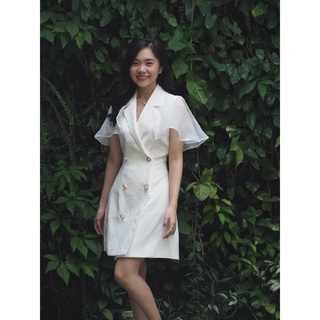 Váy form blazer linen thun co giãn phối organza Yennhien.studios
