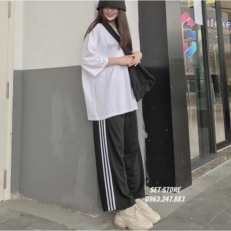 Quần ống rộngQuần nữquần 3 sọc nữ kèm ảnh thật