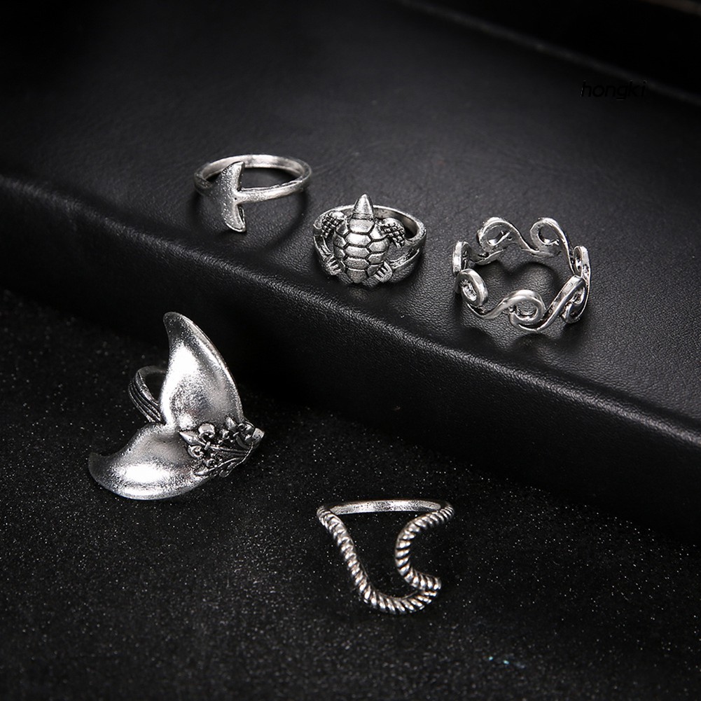 WHALE (Hàng Mới Về) Set 5 Nhẫn Khớp Ngón Tay Phong Cách Boho Thời Trang Cho Nữ
