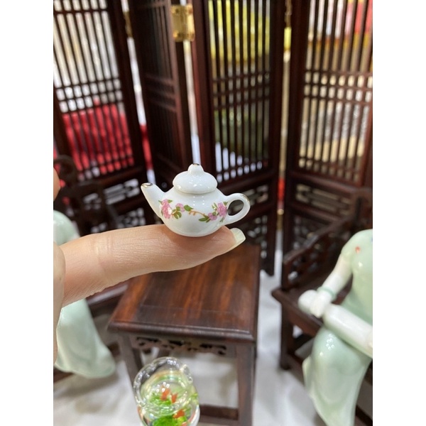 Bộ ấm trà tí hon bằng gốm sứ 11 món để trang trí