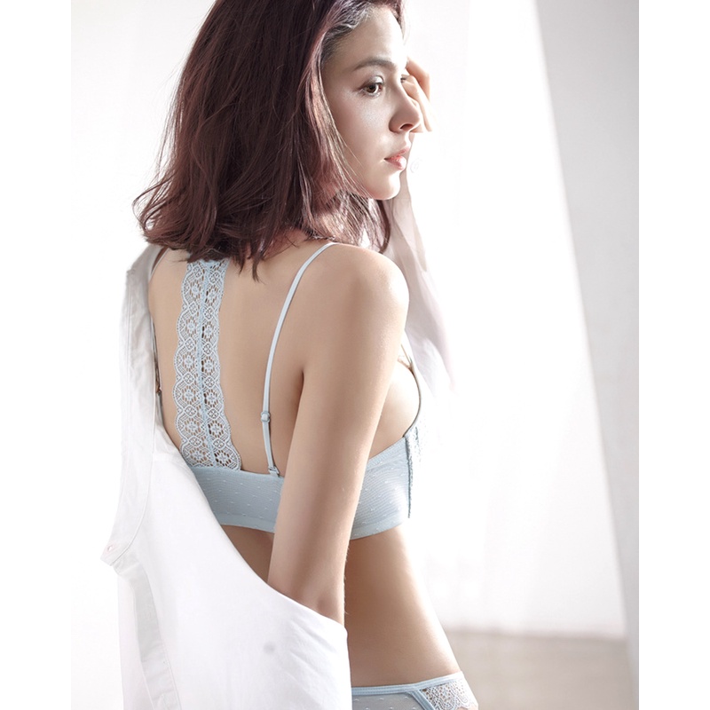 Áo lót cài trước ren mềm không gọng dây đôi siêu thoáng mát