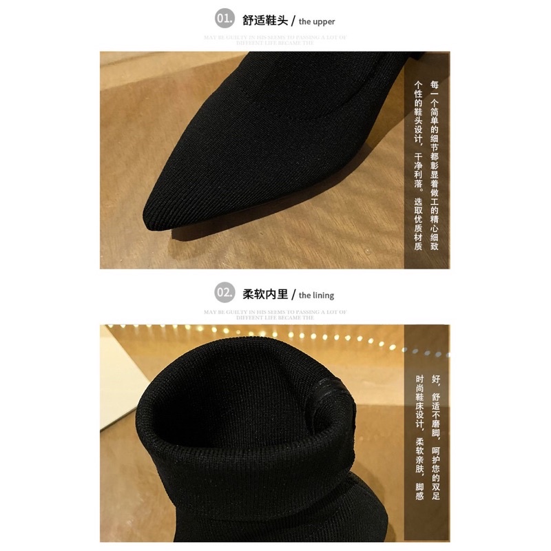 FULL BOX 🌼 Bốt len chun cổ thiết kế mũi nhọn, gót gương | BigBuy360 - bigbuy360.vn