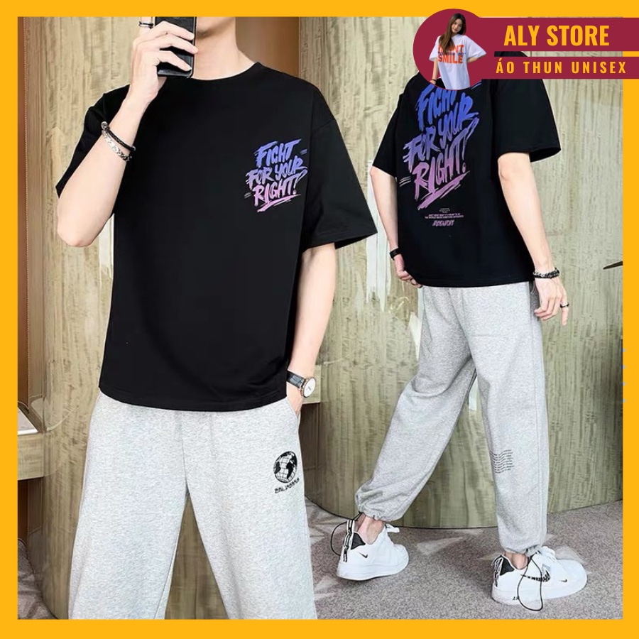 Áo thun tay lỡ unisex form rộng FIGHT FOR YOUR RIGHT - Áo phông AlyStore vải dày, mát mẻ cho cặp đôi, nhóm
