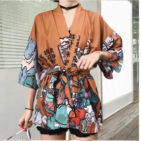 Áo kimono haori happi Bách Quỷ Màu đen & nâu