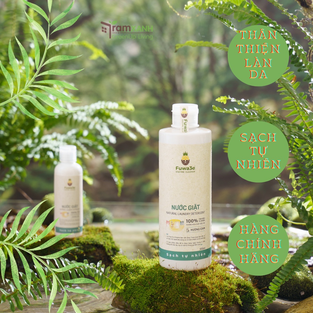Nước giặt FUWA3E hữu cơ organic từ chế phẩm Enzyme sinh học 500ml an toàn cho bé và mọi làn da hương BẠC HÀ và CAM