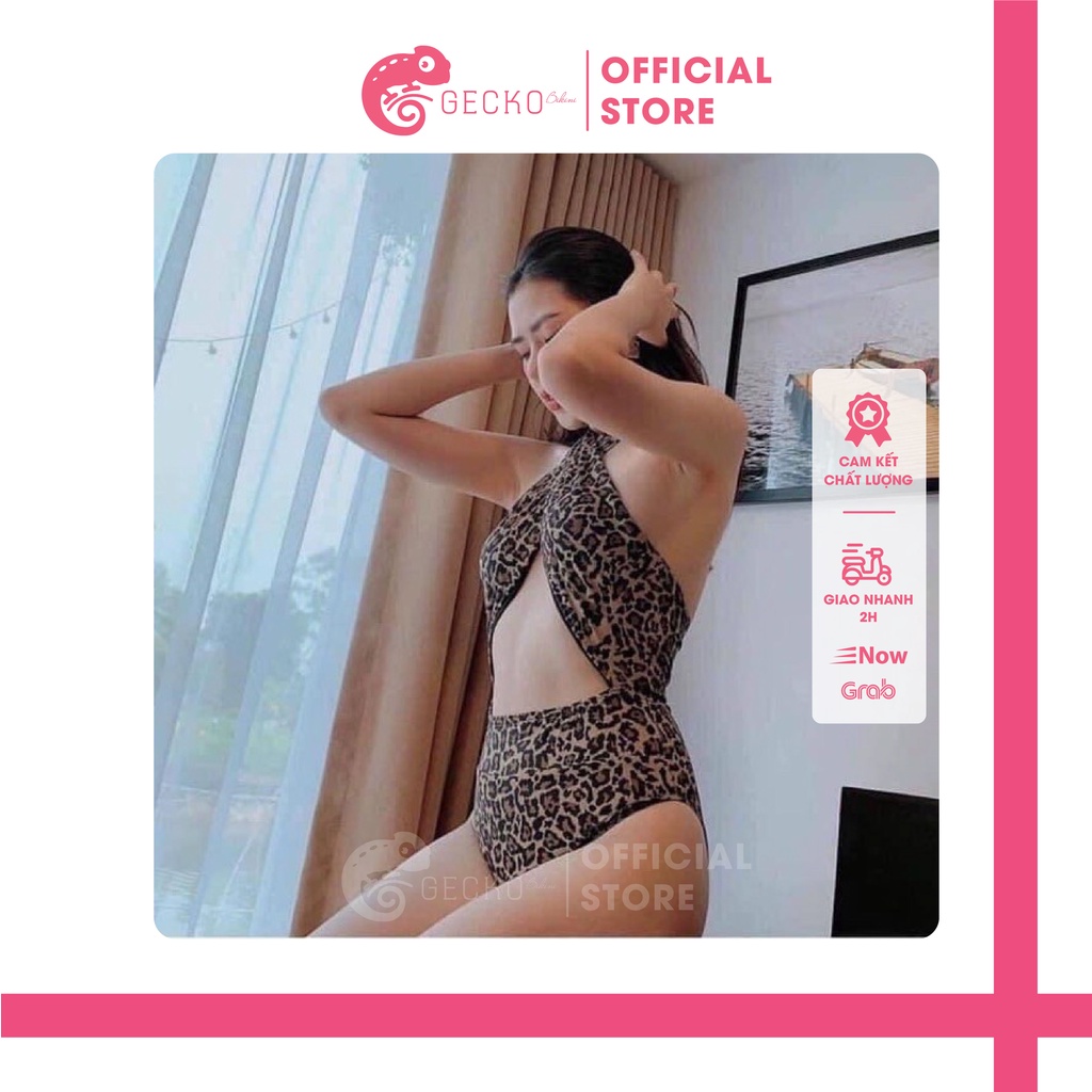 Bikini Đồ Bơi 1 Mảnh Da Beo và Đen Đắp Chéo GK0138 (Ảnh Thật)