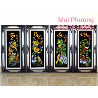 Tranh thêu tứ quý bốn mùa 1 bộ gồm 4 bức tất cả "đã thêu sẵn" về chỉ việc đóng khung.
