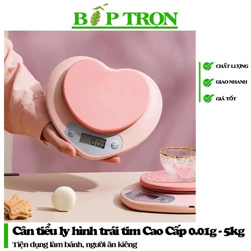 Cân Điện Tử Mini Cân Tiểu Ly Nhà Bếp Hình Trái Tim Cao Cấp 0.01g - 5kg - Nhỏ Gọn, Siêu Chính Xác, Màn LCD - BẾP TRỌN