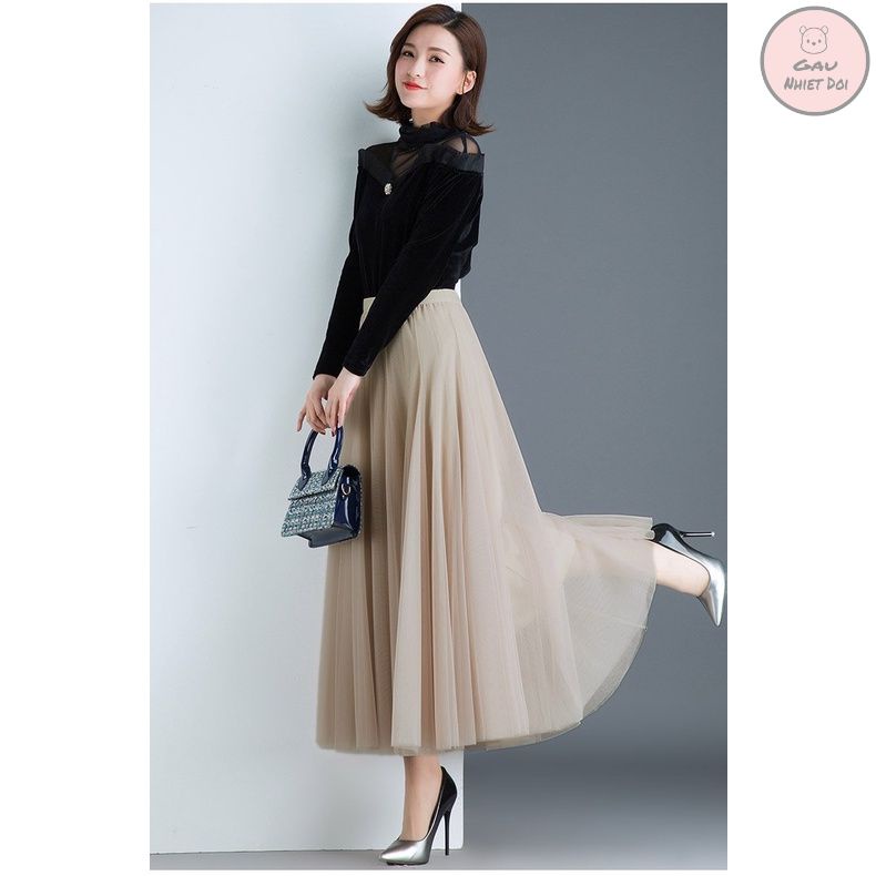Chân Váy Voan Nữ Bánh Bèo Công Chúa Freesize Đủ 04 Màu Đen/Trắng/Be/Nâu