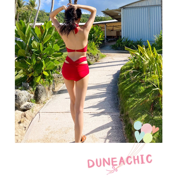 DUNEA Bộ Đồ Bơi Bikini Lưng Cao Xẻ Tà Quyến Rũ Cho Nữ